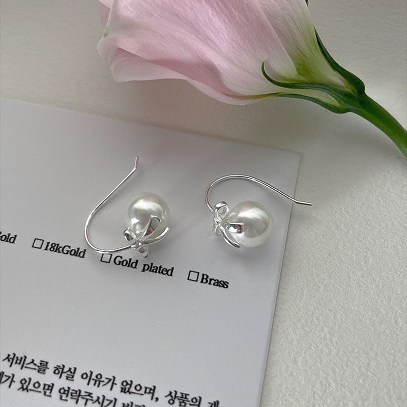 Bow Faux Pearl Alloy Drop Earring mySite