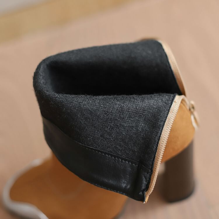 Denim Pointed Toe Chunky Heel Short Boots SpreePicky