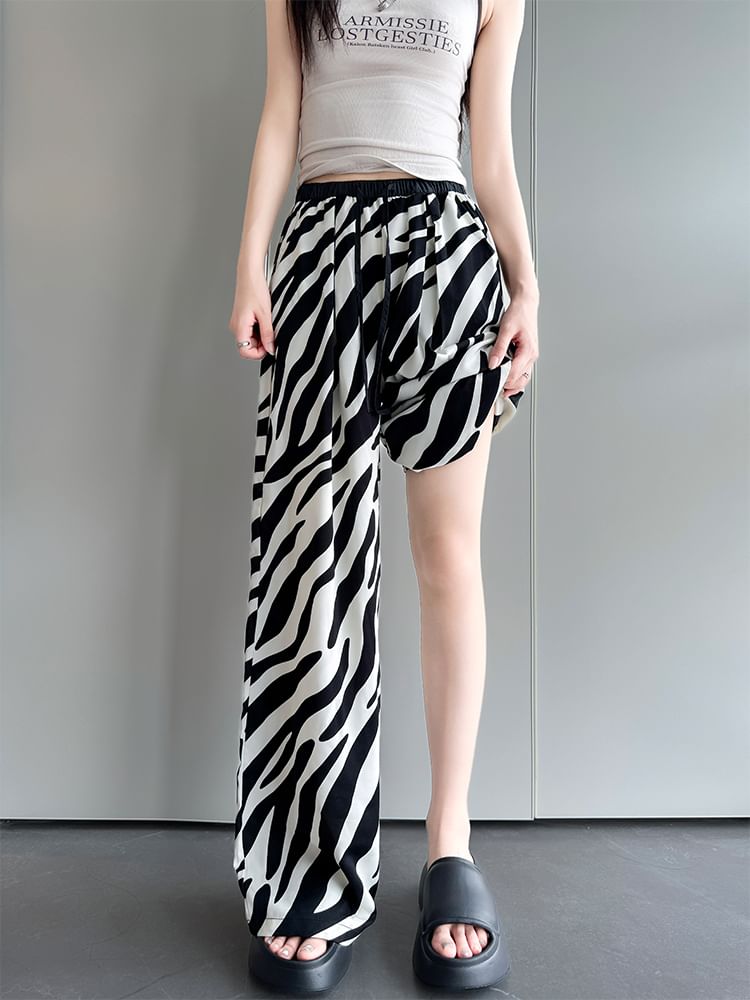 High Rise Animal Print Drawstring Wide Leg Sweatpants SpreePicky