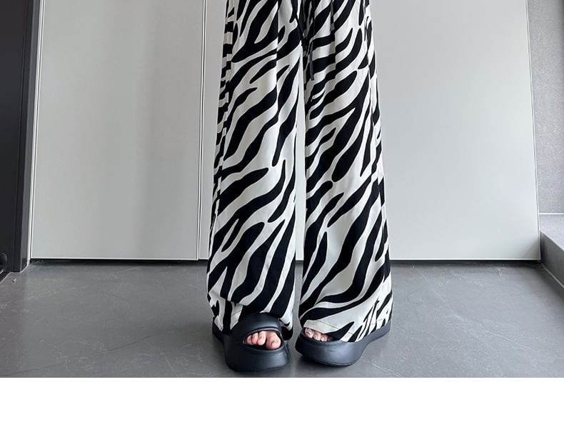 High Rise Animal Print Drawstring Wide Leg Sweatpants SpreePicky