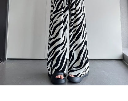 High Rise Animal Print Drawstring Wide Leg Sweatpants SpreePicky