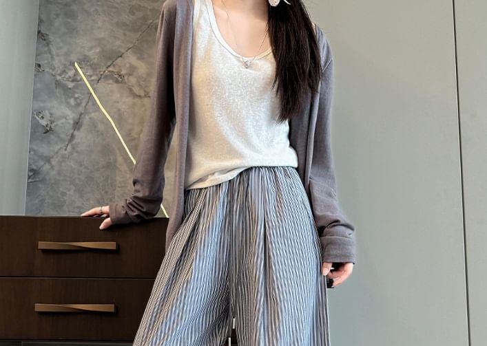 High Rise Drawstring Stripe Wide Leg Sweatpants SpreePicky