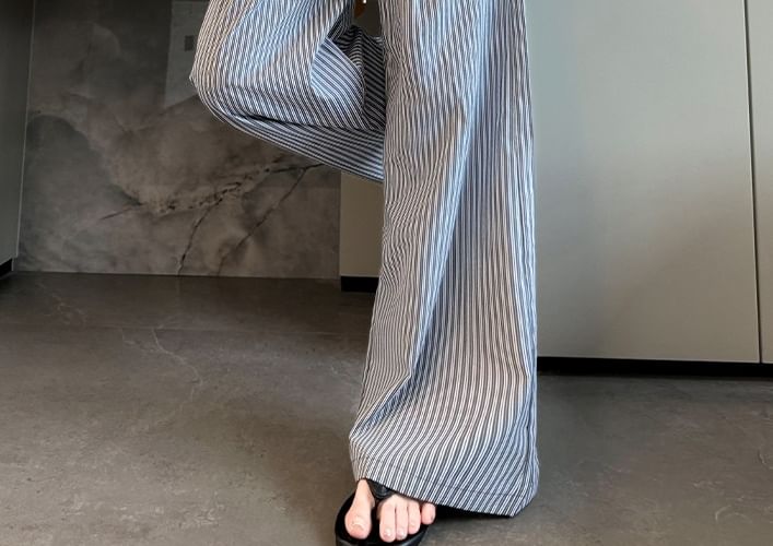 High Rise Drawstring Stripe Wide Leg Sweatpants SpreePicky