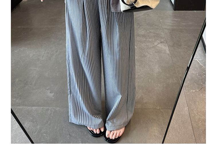 High Rise Drawstring Stripe Wide Leg Sweatpants SpreePicky