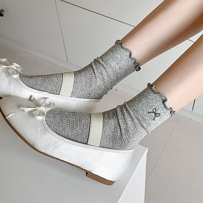 Bow Embroidered Lettuce Edge Socks SpreePicky