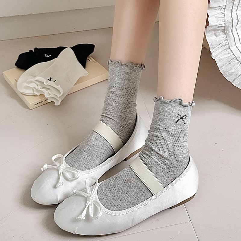 Bow Embroidered Lettuce Edge Socks SpreePicky