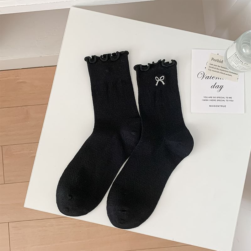 Bow Embroidered Lettuce Edge Socks SpreePicky