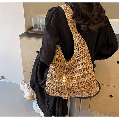 Perforated Tasseled Plain Tote Bag mySite