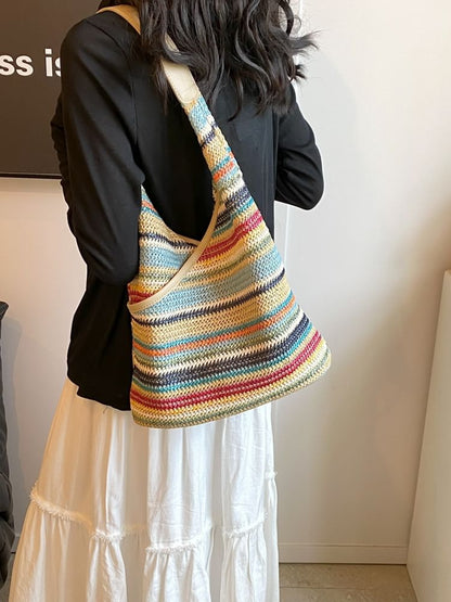 Striped Woven Shoulder Bag mySite