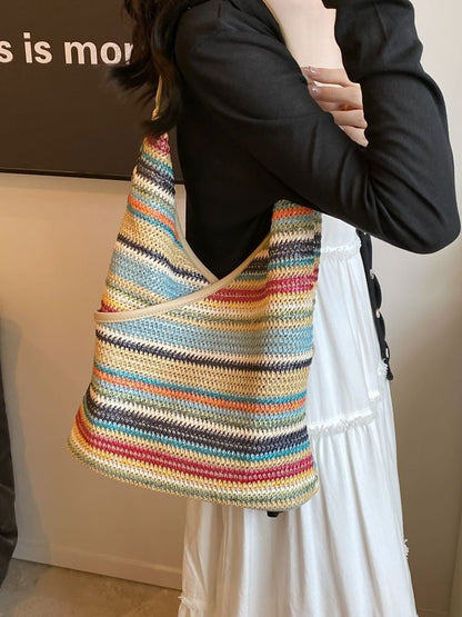 Striped Woven Shoulder Bag mySite