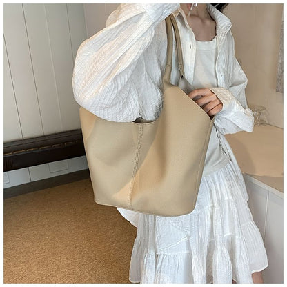 Faux Leather Plain Tote Bag mySite