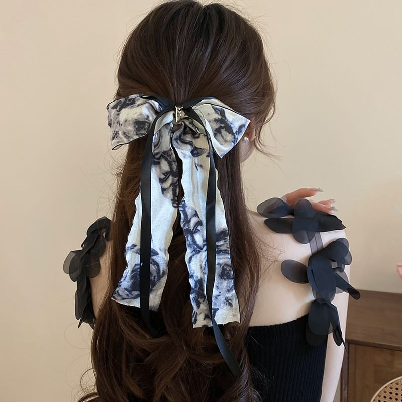 Elegant Retro Floral Print Bowknot Chiffon Hair Scarf Scrunchie SpreePicky