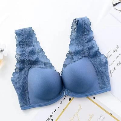 Plain Lace Panel Front Closure Wireless Bra / Panty / Set SpreePicky