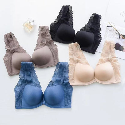 Plain Lace Panel Front Closure Wireless Bra / Panty / Set SpreePicky