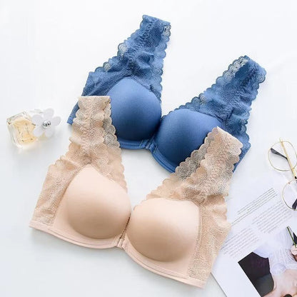 Plain Lace Panel Front Closure Wireless Bra / Panty / Set SpreePicky