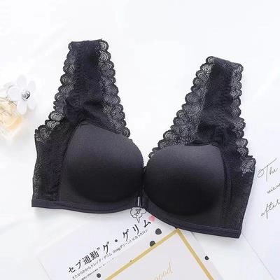 Plain Lace Panel Front Closure Wireless Bra / Panty / Set SpreePicky