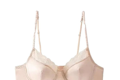 Plain Lace Trim Satin Bra / Panty / Set SpreePicky