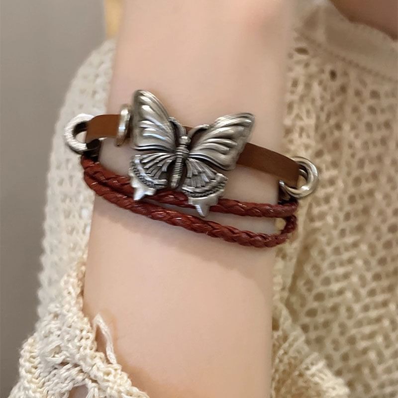 Butterfly Alloy Faux Leather Choker / Bracelet SpreePicky