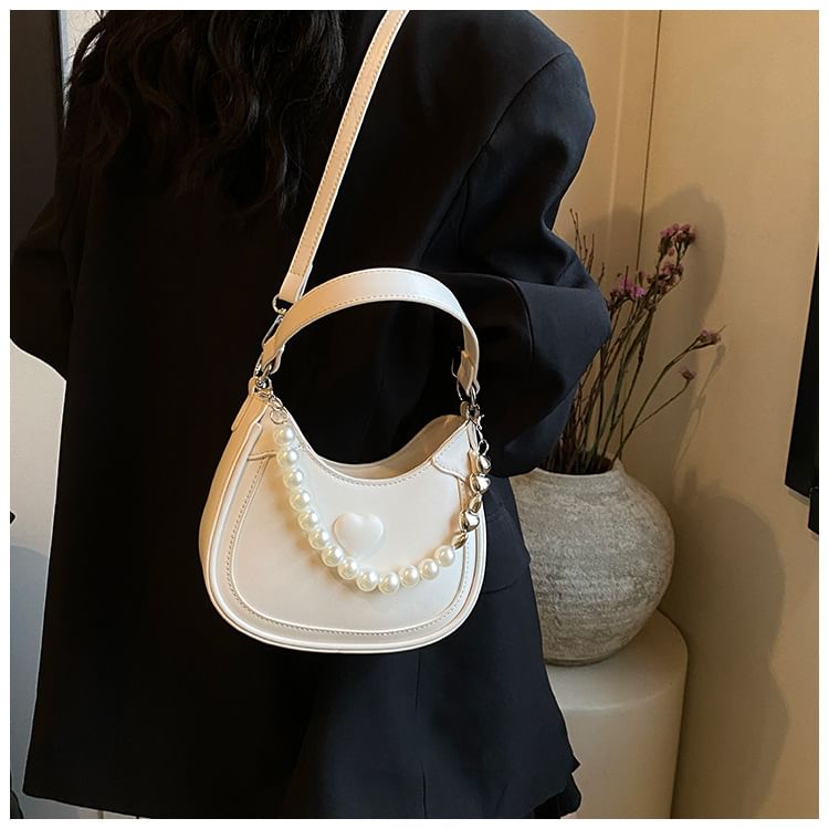 Heart Faux Pearl Chain Shoulder Bag SpreePicky