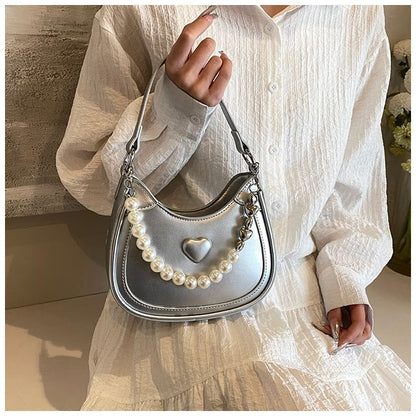 Heart Faux Pearl Chain Shoulder Bag SpreePicky