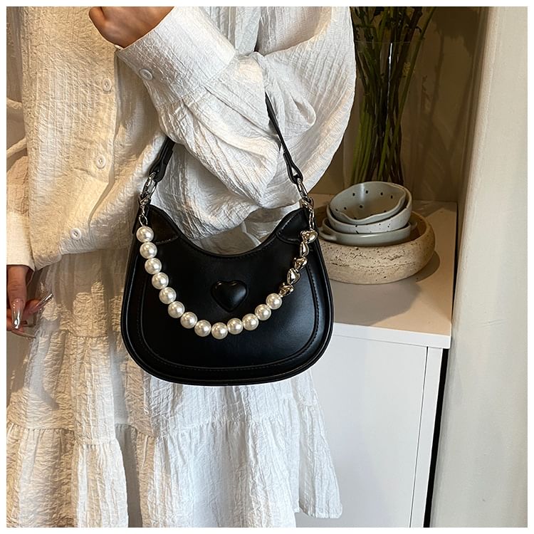 Heart Faux Pearl Chain Shoulder Bag SpreePicky