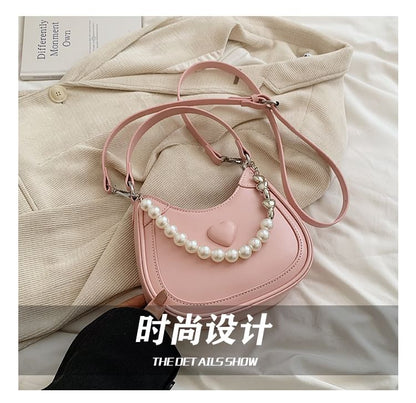 Heart Faux Pearl Chain Shoulder Bag SpreePicky