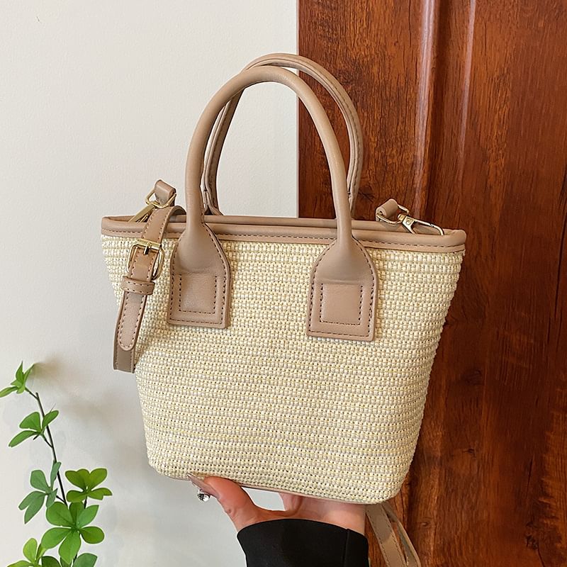 Straw Panel Crossbody Tote Bag SpreePicky