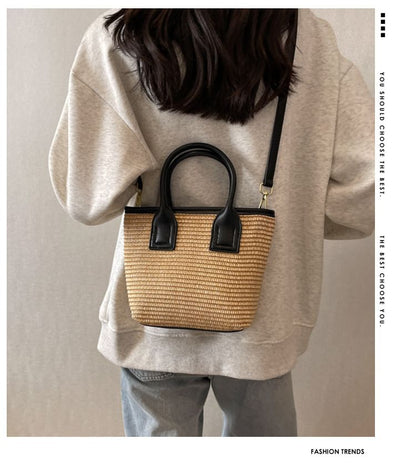 Straw Panel Crossbody Tote Bag SpreePicky