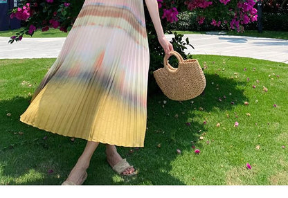 Sleeveless Tie Dye Accordion Pleated Midi A mySite