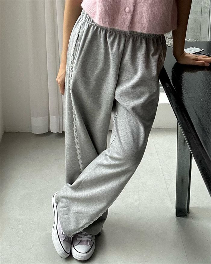 Low Waist Lace Panel Loose-Fit Wide-Leg Sweatpants SpreePicky