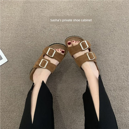 Buckled Faux Suede Sandals SpreePicky