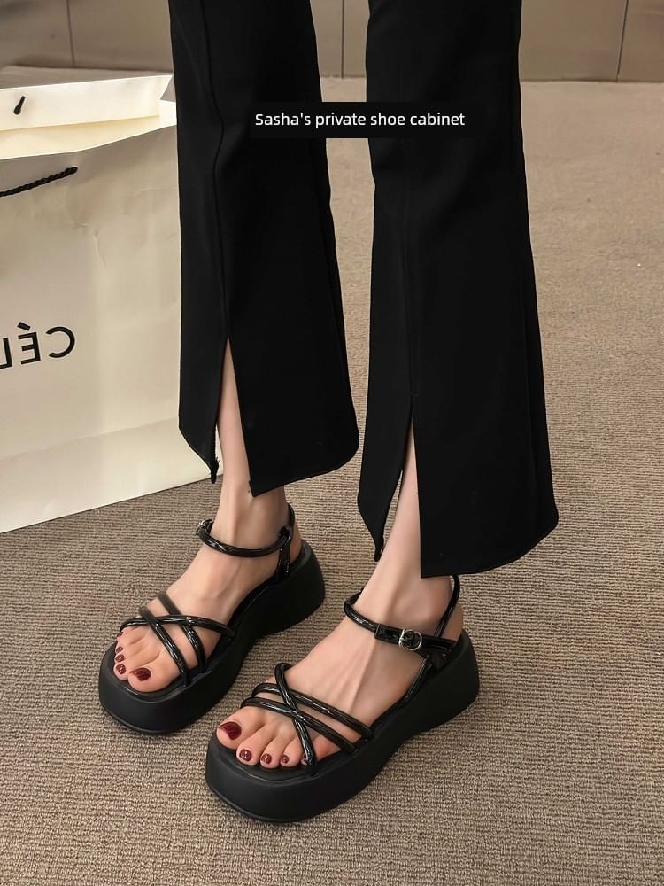 Faux Leather Platform Sandals SpreePicky