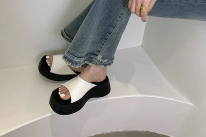 Two Tone Platform Slide Sandals SpreePicky