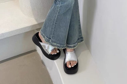 Two Tone Platform Slide Sandals SpreePicky