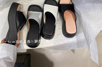 Two Tone Platform Slide Sandals SpreePicky