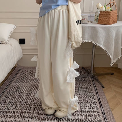 Elastic Waist Bow Wide Leg Sweatpants mySite