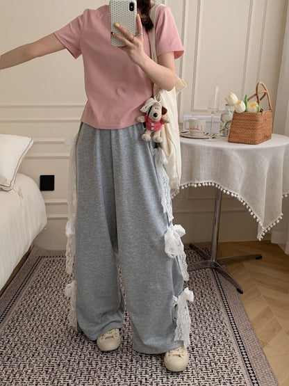 Elastic Waist Bow Wide Leg Sweatpants mySite