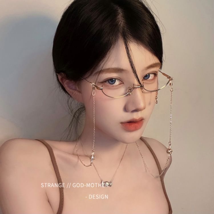 Half Frame Metal Eyeglasses with Retainer SpreePicky