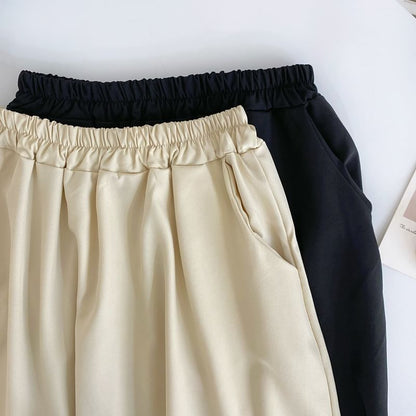 Set: Scoop Neck Plain Tank Top + Elastic Waist Wide Leg Pants mySite