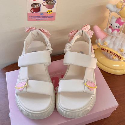 Platform Heart Applique Bow Sandals SpreePicky