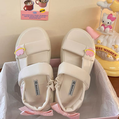 Platform Heart Applique Bow Sandals SpreePicky