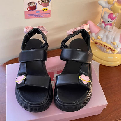 Platform Heart Applique Bow Sandals SpreePicky