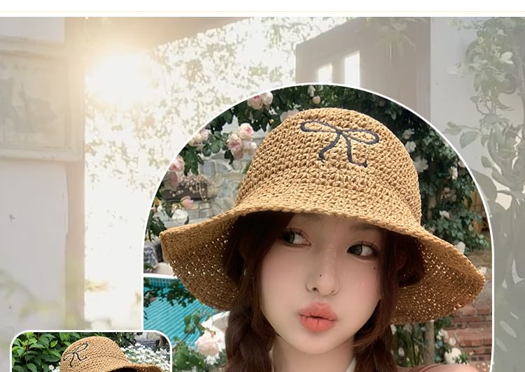 Bow Embroidered Knit Bucket Hat SpreePicky