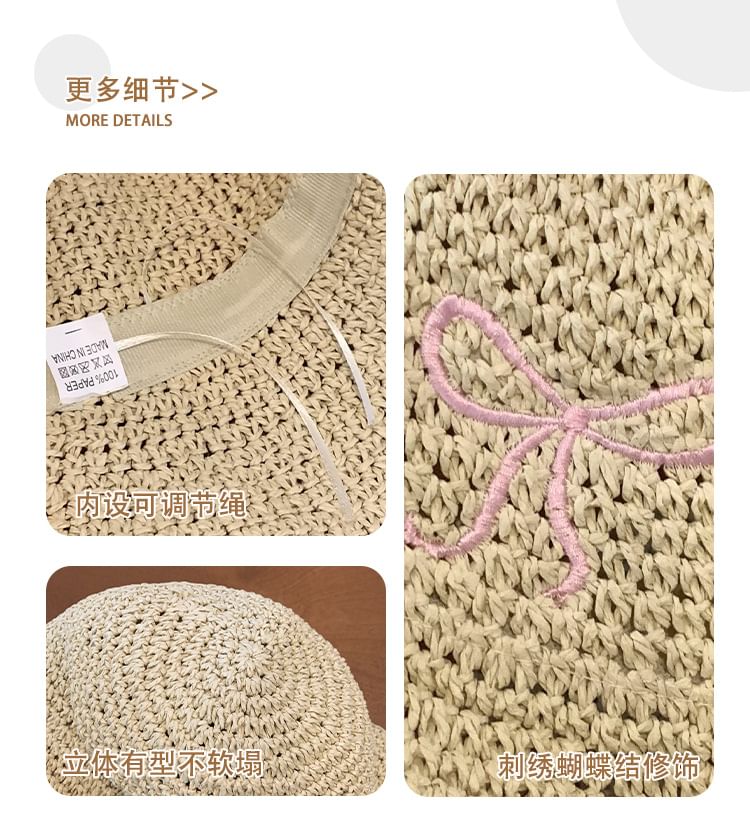 Bow Embroidered Knit Bucket Hat SpreePicky