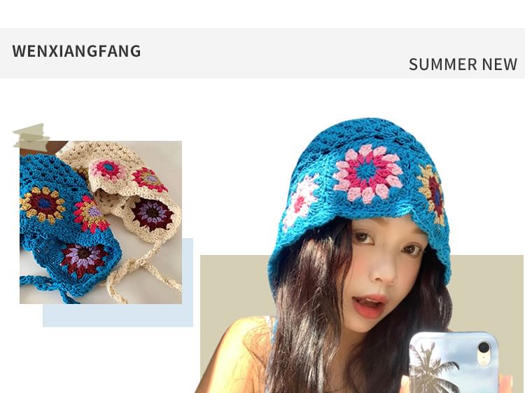 Crochet Floral Pattern Bucket Hat SpreePicky