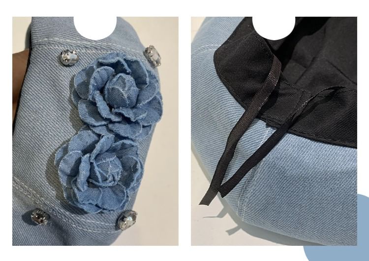 Flower Rhinestone Denim Beret SpreePicky