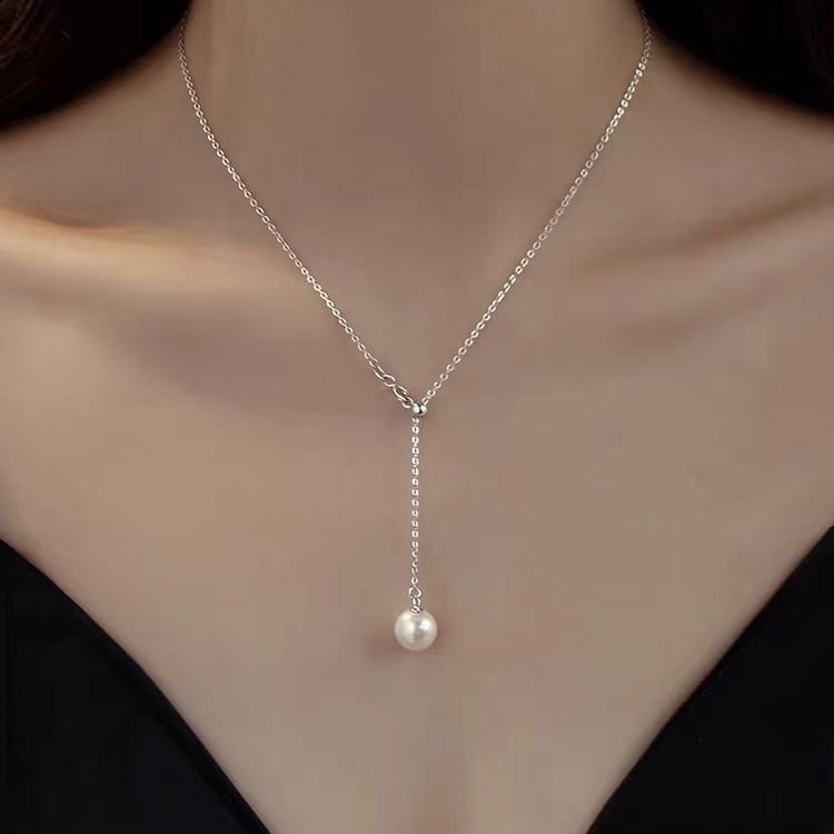 Faux Pearl Pendant Lariat Necklace SpreePicky