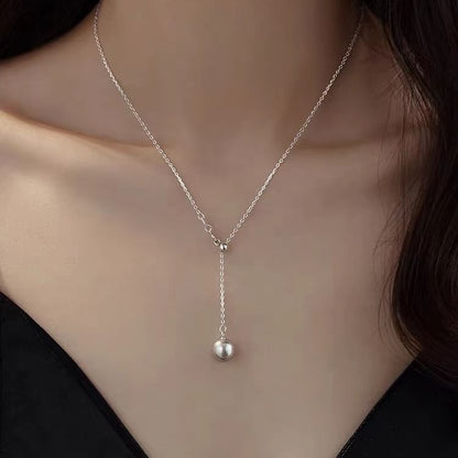 Faux Pearl Pendant Lariat Necklace SpreePicky