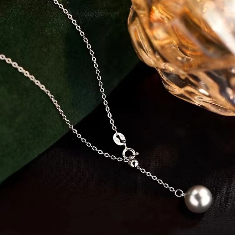 Faux Pearl Pendant Lariat Necklace SpreePicky