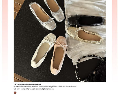 Plain Bow Accent Faux Leather Flats mySite